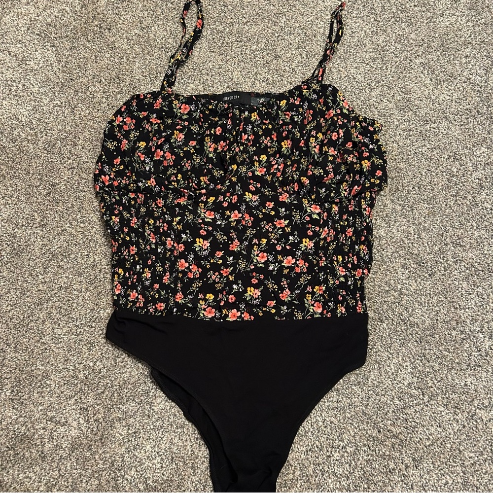 Forever 21 Black Floral Bodysuit